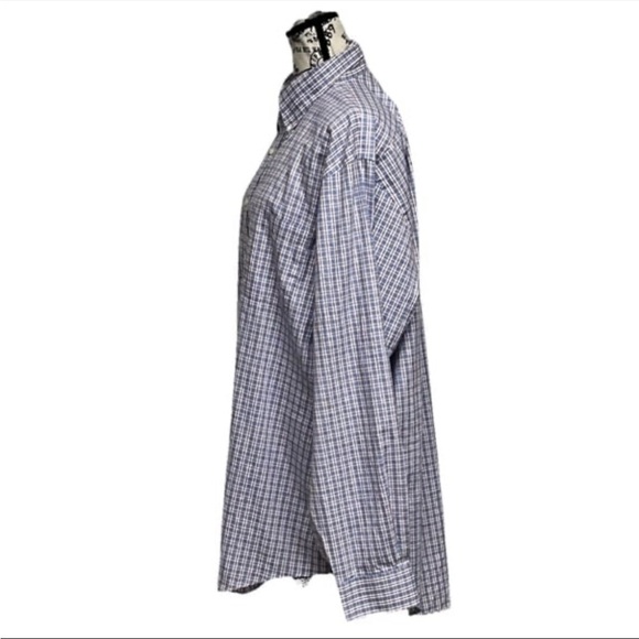 Lands End Shirt Mens 17-36 Tall Blue Check Long Sleeve Button Down Oxford Prep - Picture 3 of 9